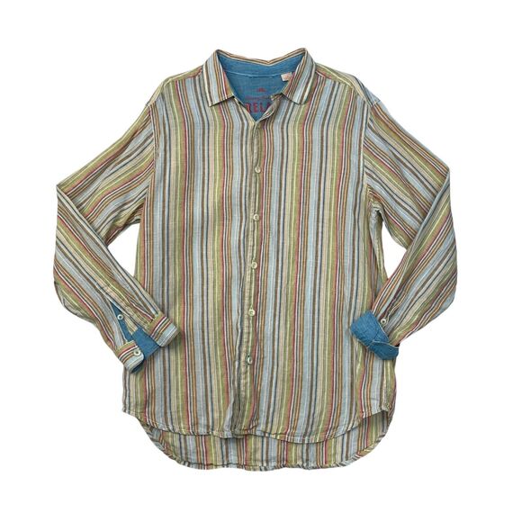 Tommy Bahama Shirt Mens L Large Blue Relax Striped Linen Flip Cuff Long Sleeve - Picture 1 of 9
